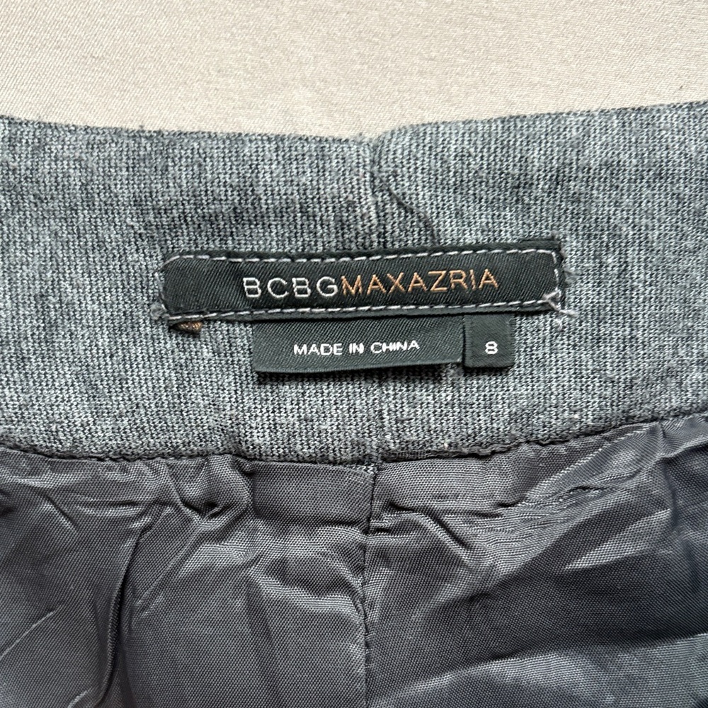 BCBGMAXAZRIA Heather Grey Laser-Cut Eyelet Hem Mini Skirt | Size 8 - Picture 6 of 7